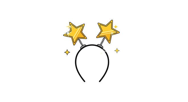 Headband with two yellow stars on springs for party costumes and festive celebrations isolated on white.