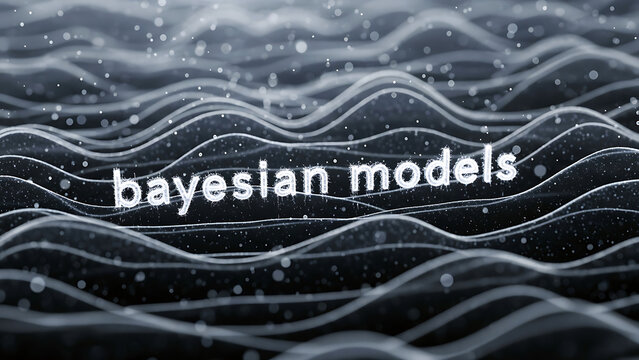 Bayesian models concept with wavy lines and dots on dark background  statistical analysis and machine learning visualization