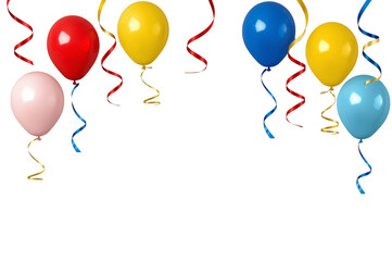 Obraz premium Colorful flying balloons with ribbons celebrating party event
