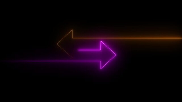 Glowing neon mask double arrow animation .neon double arrow animation. Flashing arrow shape symbol with glowing neon light running around the arrow symbol on a black background. Animation