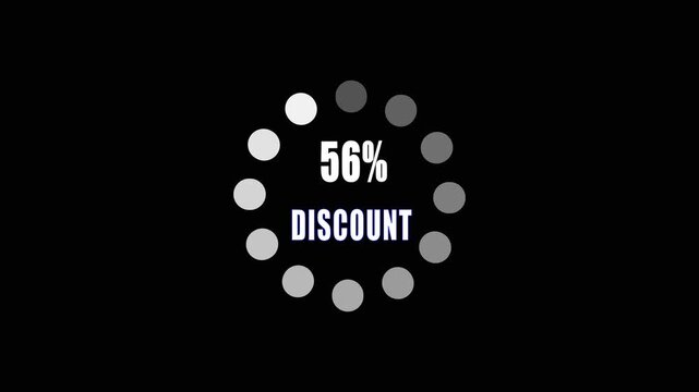 56 Percent Discount Promotional Banner with Circular Loading Indicator on Black Background