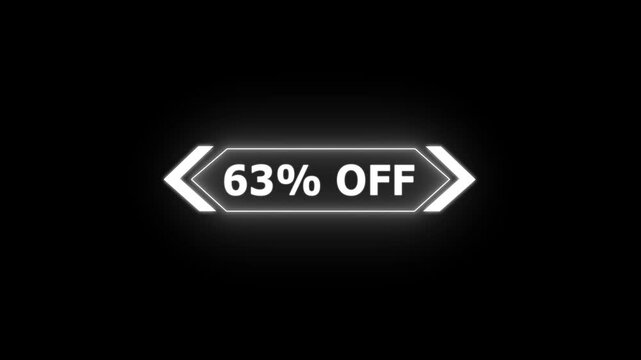 Abstract 63 Percent Off Sale Discount Offer promotion savings deal ideal for e-commerce, advertising, and marketing campaigns. Neon Glowing Banner Animation on Sunburst Background Overlay Loop.