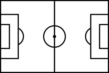 Soccer field in line style. Football pitch. Black outline court and stadium on white background. Icon for football match, league and scheme. Graphic icon for sport area, game and training. Vector © Ms
