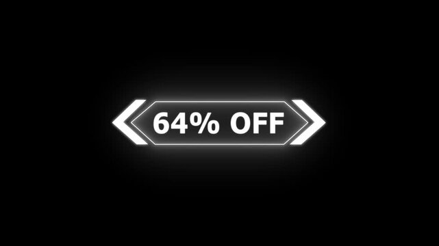 Abstract 64 Percent Off Sale Discount Offer promotion savings deal ideal for e-commerce, advertising, and marketing campaigns. Neon Glowing Banner Animation on Sunburst Background Overlay Loop.