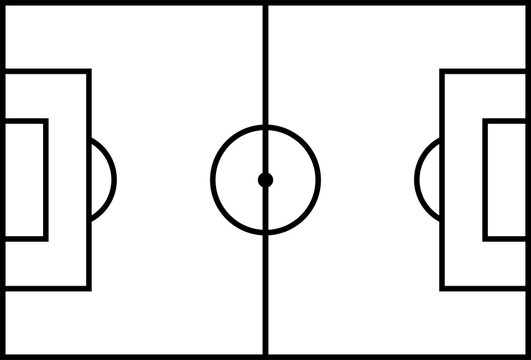 Soccer field in line style. Football pitch. Black outline court and stadium on white background. Icon for football match, league and scheme. Graphic icon for sport area, game and training. Vector
