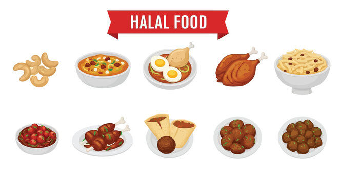 Halal food options including cashew, egg curry, phirni, roast chicken, mutton, kebab, full medames, falafel, zeera karochi