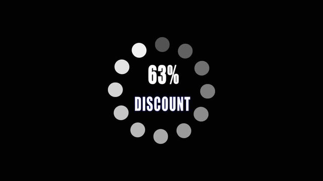 63 Percent Discount Promotional Banner with Circular Loading Indicator on Black Background