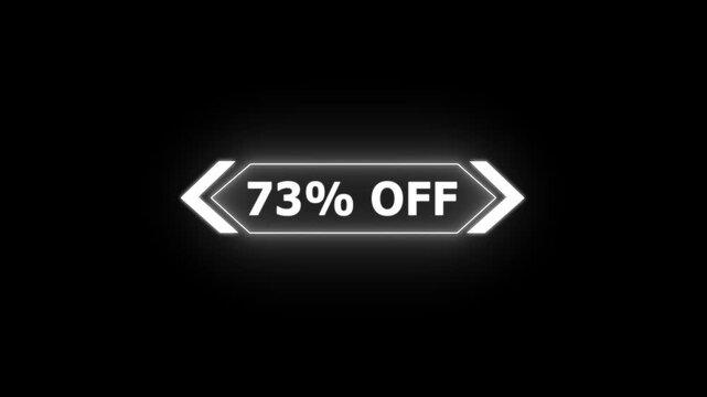 Abstract 73 Percent Off Sale Discount Offer promotion savings deal ideal for e-commerce, advertising, and marketing campaigns. Neon Glowing Banner Animation on Sunburst Background Overlay Loop.