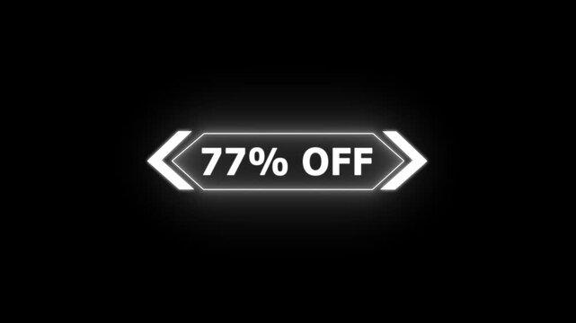 Abstract 77 Percent Off Sale Discount Offer promotion savings deal ideal for e-commerce, advertising, and marketing campaigns. Neon Glowing Banner Animation on Sunburst Background Overlay Loop.