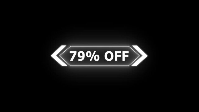 Abstract 79 Percent Off Sale Discount Offer promotion savings deal ideal for e-commerce, advertising, and marketing campaigns. Neon Glowing Banner Animation on Sunburst Background Overlay Loop.