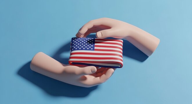 Hands holding American flag wallet.