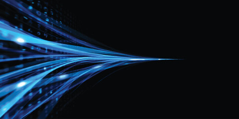 Abstract blue wave background featuring flowing lines and light motion patterns in a dark space design with a fractal texture backdrop and artistic curves of energy © Midul