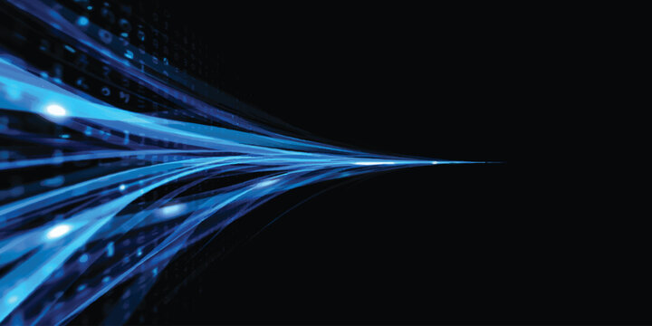 Abstract blue wave background featuring flowing lines and light motion patterns in a dark space design with a fractal texture backdrop and artistic curves of energy