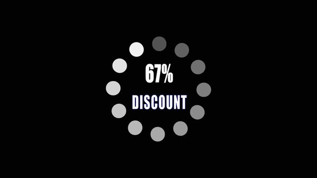 67 Percent Discount Promotional Banner with Circular Loading Indicator on Black Background