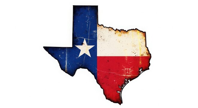 Vintage Texas state map with flag colors, distressed texture