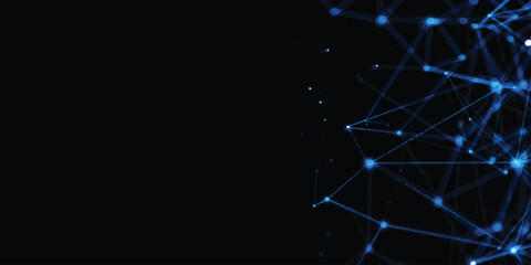 Futuristic digital technology background featuring a glowing blue network of stars and lines with bright energy patterns for a science vector design © Midul