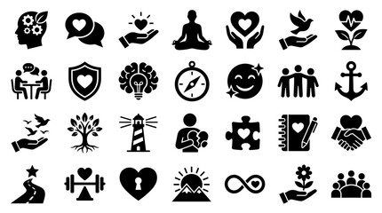 Fototapeta premium Collection of abstract icons representing positive emotions, well-being, success, and human connection