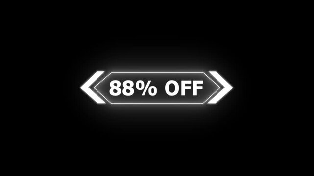 Abstract 88 Percent Off Sale Discount Offer promotion savings deal ideal for e-commerce, advertising, and marketing campaigns. Neon Glowing Banner Animation on Sunburst Background Overlay Loop.