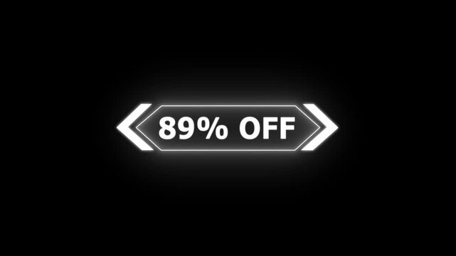 Abstract 89 Percent Off Sale Discount Offer promotion savings deal ideal for e-commerce, advertising, and marketing campaigns. Neon Glowing Banner Animation on Sunburst Background Overlay Loop.