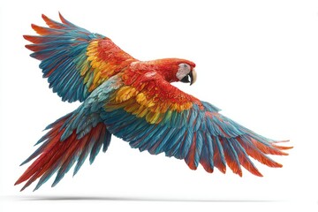 Obraz premium macaw bird hovering on white background