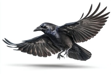 Naklejka premium raven hovering on white background 
