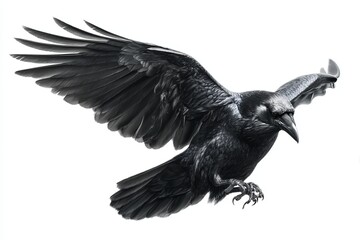 Naklejka premium raven hovering on white background 