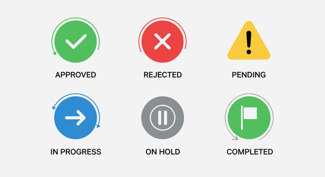 Set of colorful circular icons representing various workflow statuses