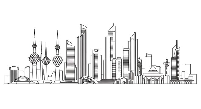 Kuwait City Skyline Illustration with Iconic Landmarks