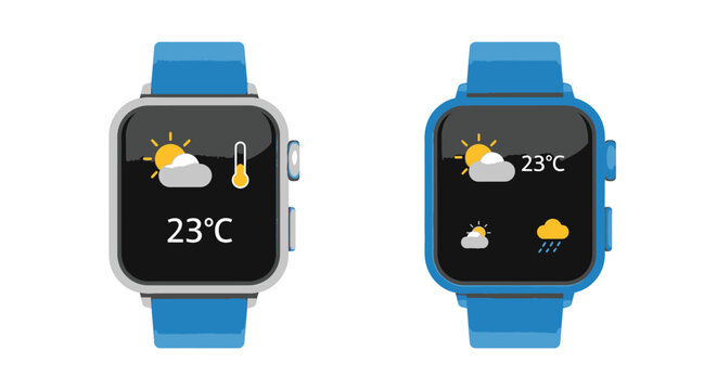 Smartwatch displays weather information isolated on white background