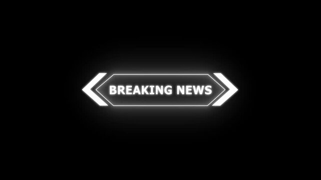 Digital breaking news Text Animation on black background. Neon HUD Gaming Title with Red and Blue Glow on Sunburst Motion Graphics animation.