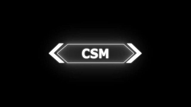 Digital csm Text Animation on black background. Neon HUD Gaming Title with Red and Blue Glow on Sunburst Motion Graphics animation.