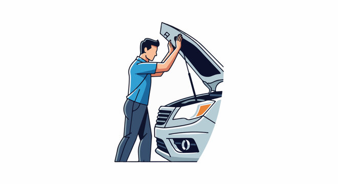 Person opens car hood, looking at engine