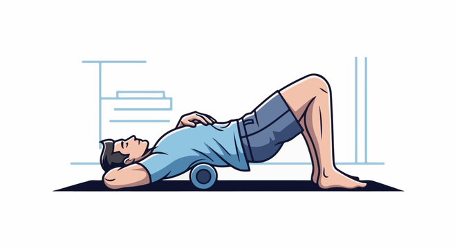 Person using a foam roller for back massage on a mat indoors