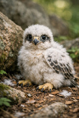 Obraz premium A baby hawk chick in a forest