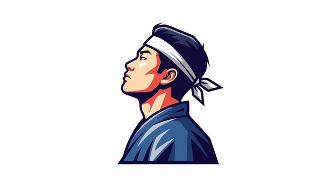 Stylized portrait of a young man looking upwards, wearing a headband