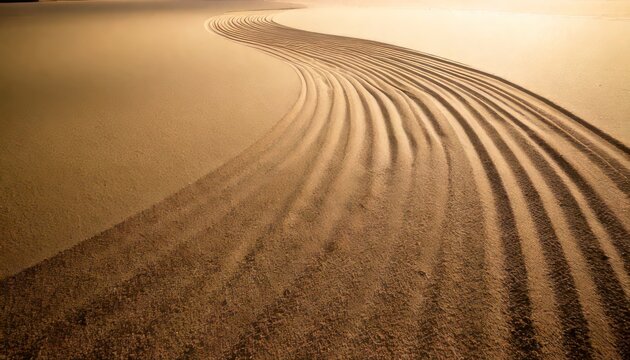 Tractor tracks in a plowed field create a textured landscape.