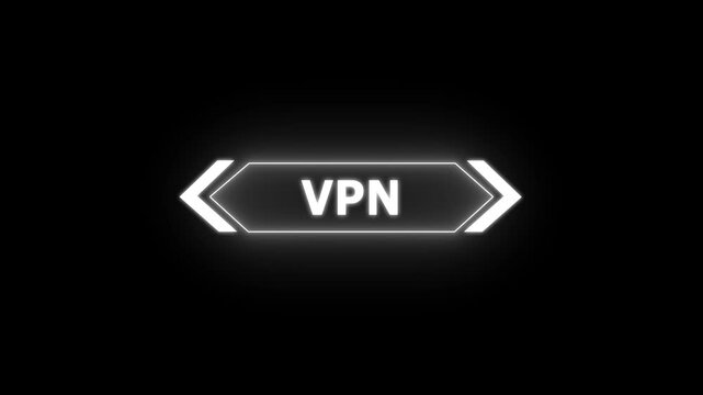 Digital vpn Text Animation on black background. Neon HUD Gaming Title with Red and Blue Glow on Sunburst Motion Graphics animation.