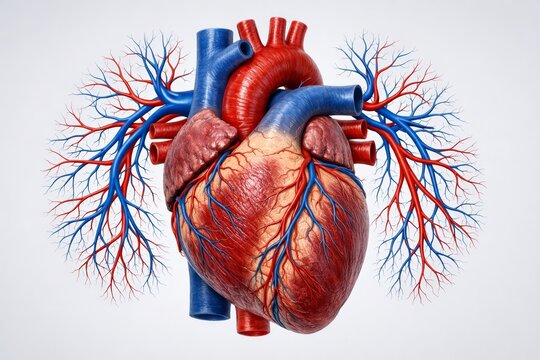 Detailed human heart with arteries and veins illustration. Ai generative