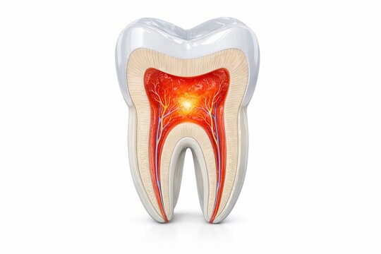 Tooth cross-section with highlighted inner pulp anatomy. Ai generative