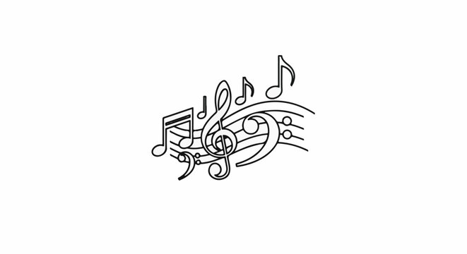 Ornate treble and bass clefs with musical notes on staff lines