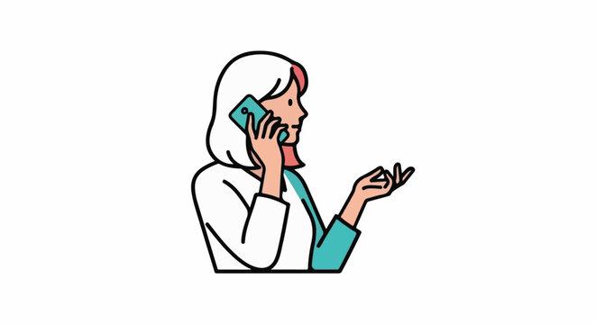 Person in profile using a mobile phone, speaking animatedly with hand gestures