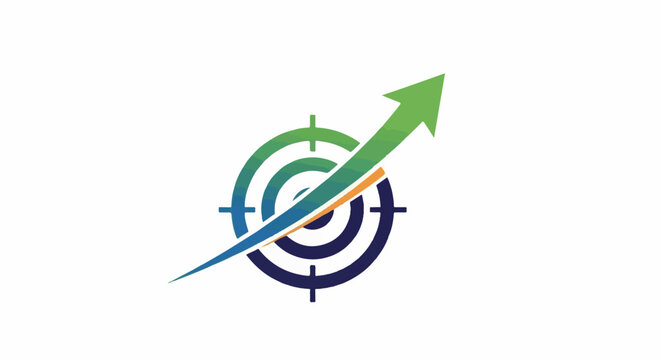 Abstract graphic of a target with a rising arrow through it, indicating progress