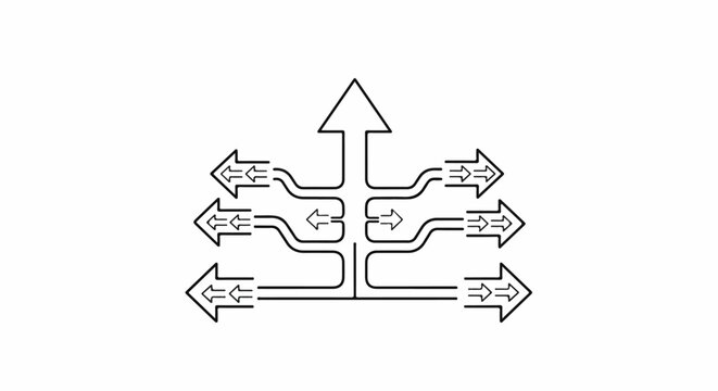 Abstract diagram showing convergence and divergence of multiple arrow pathways