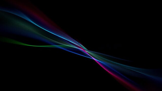 Abstract Colorful Glowing Wave on Black Background, Fluid Light Streaks Motion Animation with Alpha Channel, Seamless Loop 4K resolution