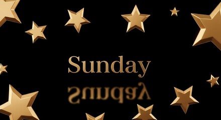 Fototapeta premium Golden stars and 'Sunday' text isolated on transparent background