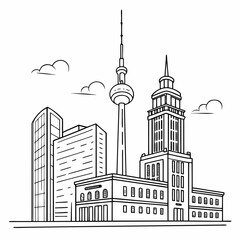 Famous berlin television tower landmark with skyscrapers and clouds in sky illustration © naz
