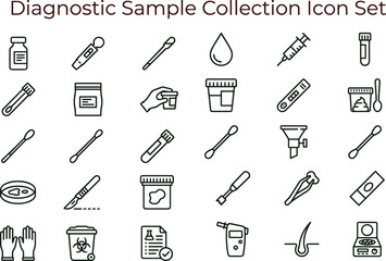 Diagnostic sample collection medical line icon set for laboratory testing healthcare analysis interface symbols vector clinical applications © set kine