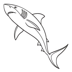 Naklejka premium Great white shark illustration, predator ocean marine animal, dangerous underwater creature with sharp teeth, drawing for nature and wildlife concept