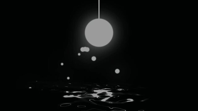 Glowing hanging lamp and fireflies with water in magical winter animation. seamless looping overlay 4k virtual video animation background.