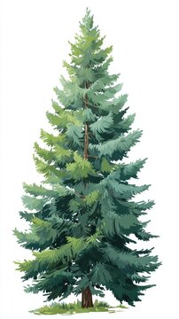 Watercolor illustration of a tall evergreen tree isolated on a white backdrop